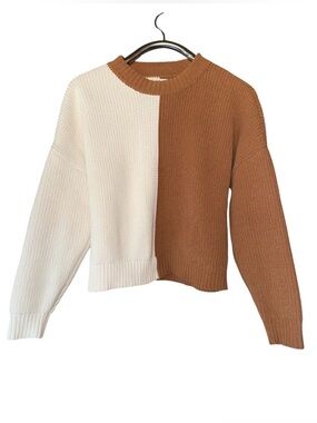 Abercrombie & Fitch Two-Tone Cream and Brown Crewneck Sweater